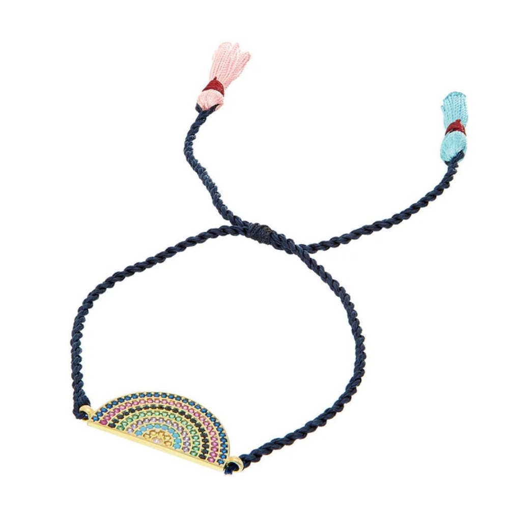 New Sterling Pave Stone Rhinestone Rainbow Silk Tassel Bracelet - Picture 3 of 3